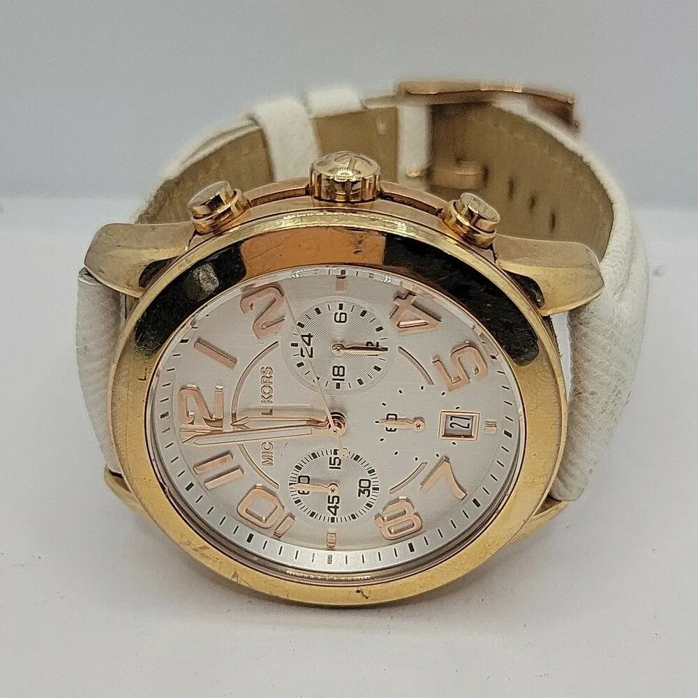 Michael Kors Mercer MK2289 Women's White Leather Analog Dial Quartz Watch AM419